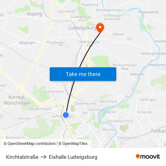 Kirchtalstraße to Eishalle Ludwigsburg map