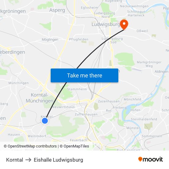 Korntal to Eishalle Ludwigsburg map