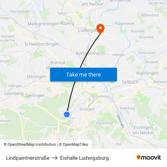 Lindpaintnerstraße to Eishalle Ludwigsburg map