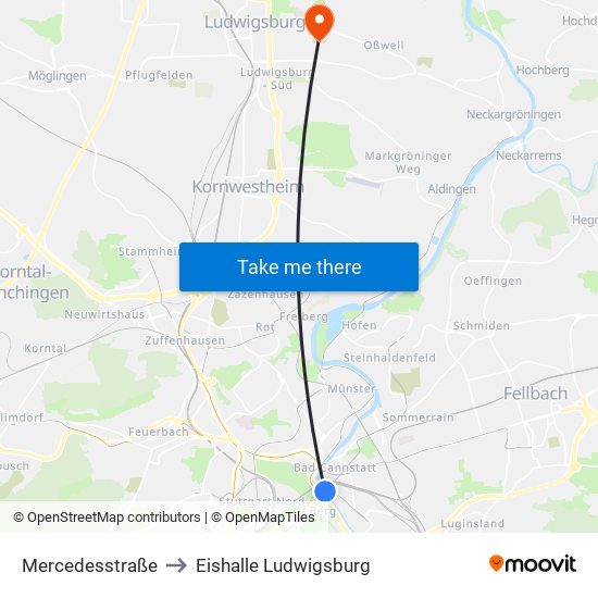 Mercedesstraße to Eishalle Ludwigsburg map