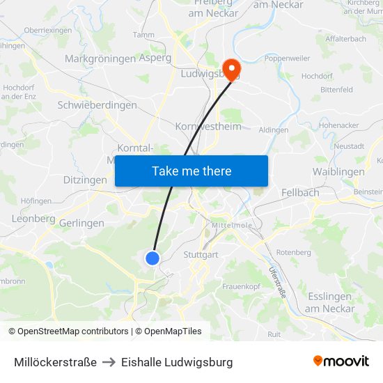 Millöckerstraße to Eishalle Ludwigsburg map