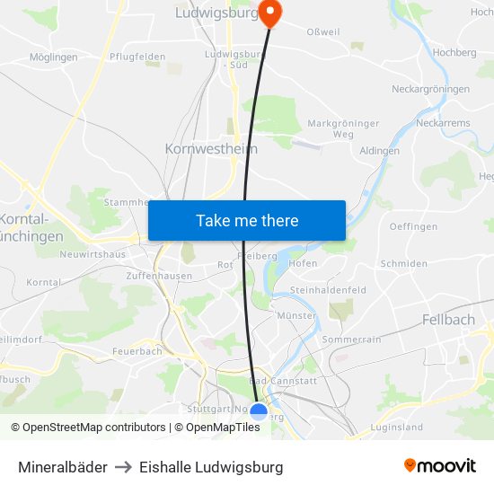 Mineralbäder to Eishalle Ludwigsburg map