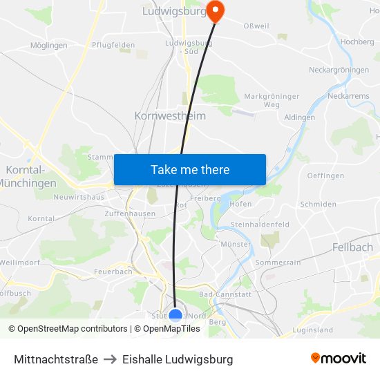 Mittnachtstraße to Eishalle Ludwigsburg map