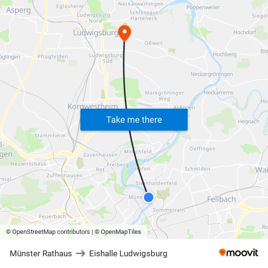 Münster Rathaus to Eishalle Ludwigsburg map