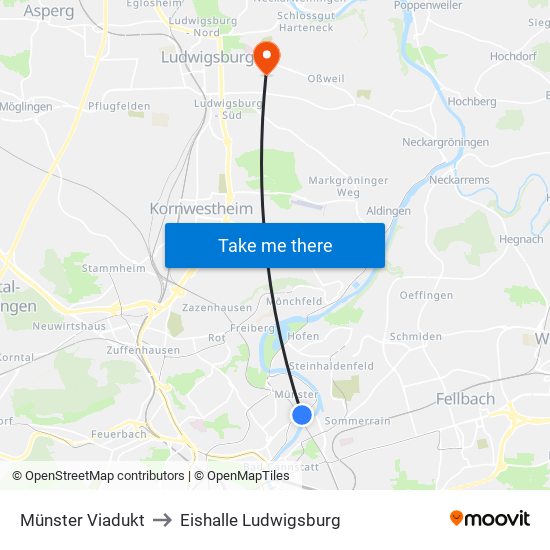 Münster Viadukt to Eishalle Ludwigsburg map