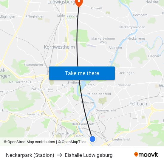 Neckarpark (Stadion) to Eishalle Ludwigsburg map