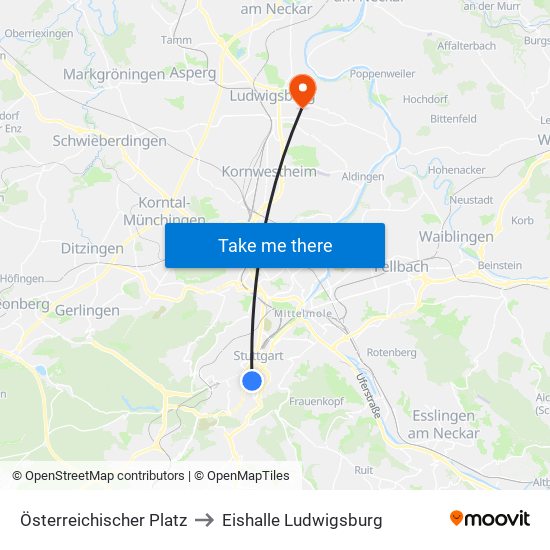 Österreichischer Platz to Eishalle Ludwigsburg map