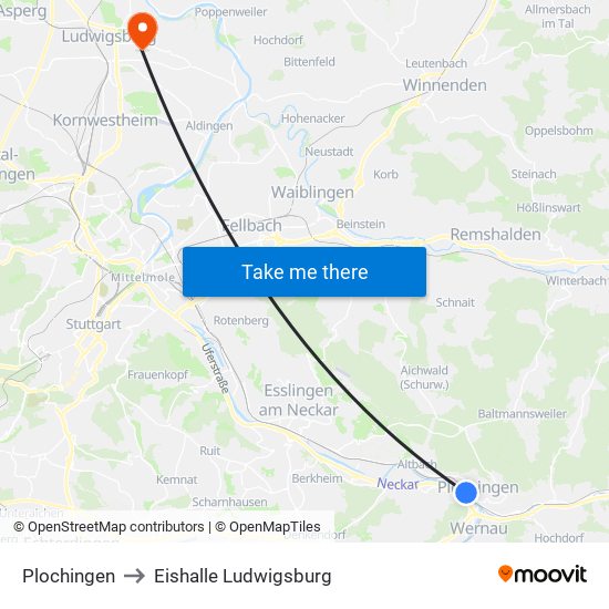 Plochingen to Eishalle Ludwigsburg map