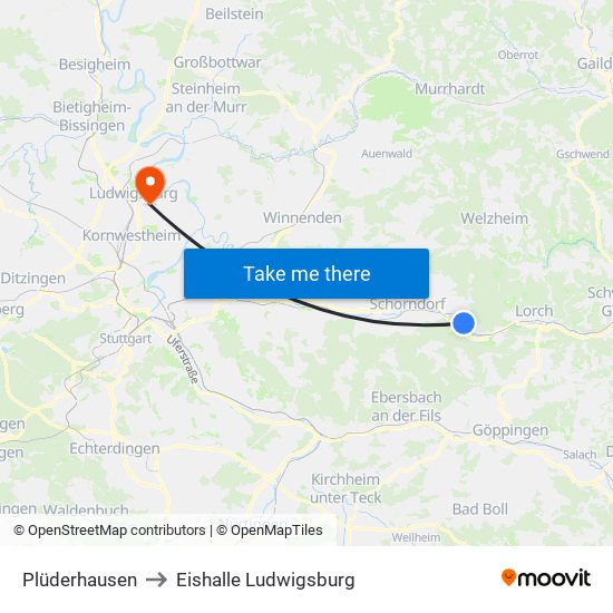 Plüderhausen to Eishalle Ludwigsburg map