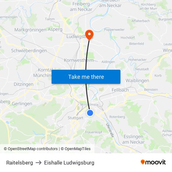 Raitelsberg to Eishalle Ludwigsburg map