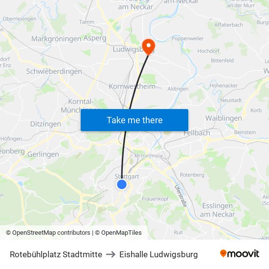 Rotebühlplatz Stadtmitte to Eishalle Ludwigsburg map