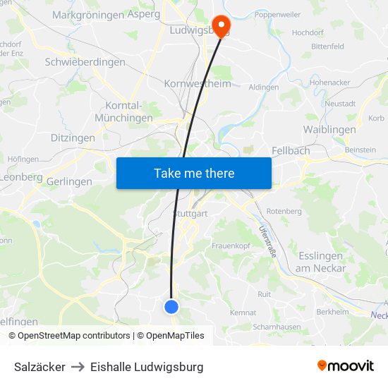 Salzäcker to Eishalle Ludwigsburg map