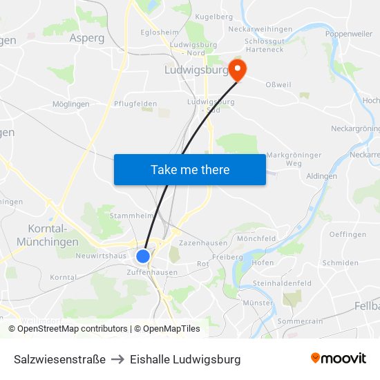 Salzwiesenstraße to Eishalle Ludwigsburg map