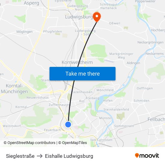 Sieglestraße to Eishalle Ludwigsburg map