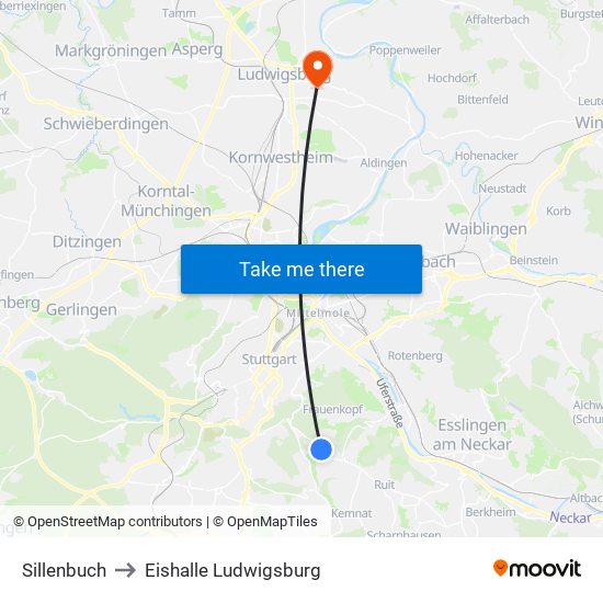 Sillenbuch to Eishalle Ludwigsburg map