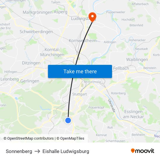 Sonnenberg to Eishalle Ludwigsburg map