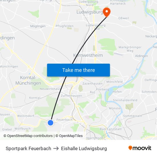 Sportpark Feuerbach to Eishalle Ludwigsburg map