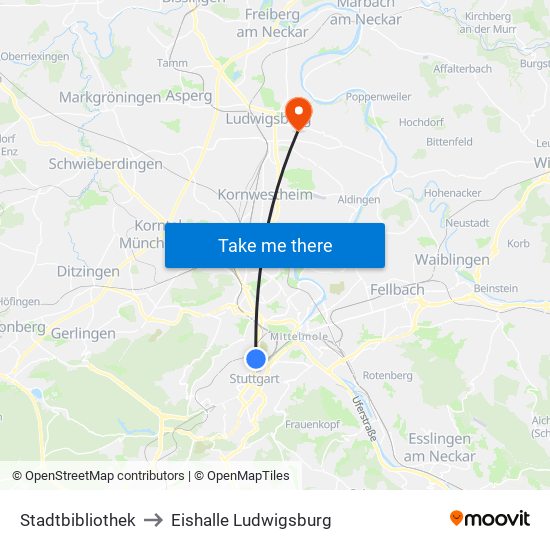 Stadtbibliothek to Eishalle Ludwigsburg map
