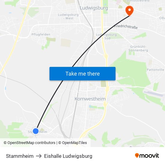 Stammheim to Eishalle Ludwigsburg map