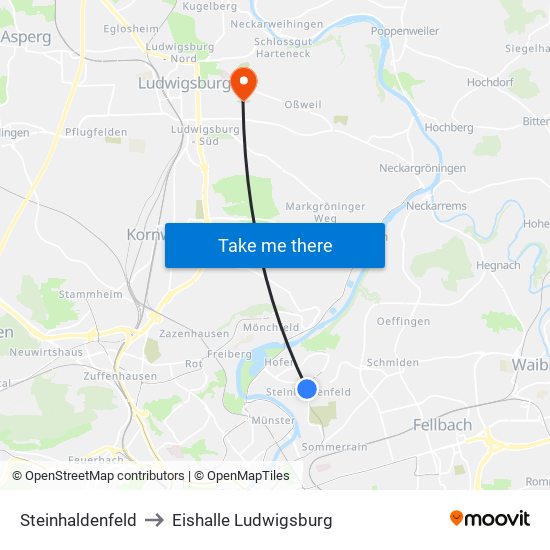 Steinhaldenfeld to Eishalle Ludwigsburg map