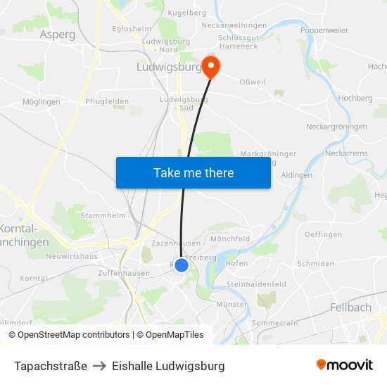 Tapachstraße to Eishalle Ludwigsburg map