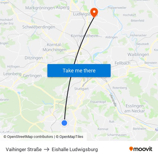 Vaihinger Straße to Eishalle Ludwigsburg map