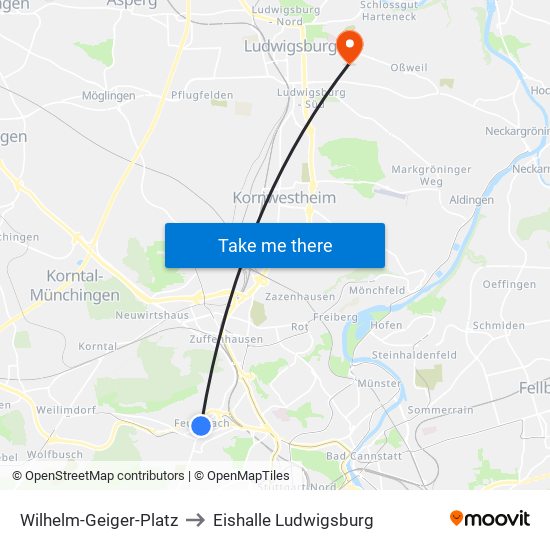 Wilhelm-Geiger-Platz to Eishalle Ludwigsburg map