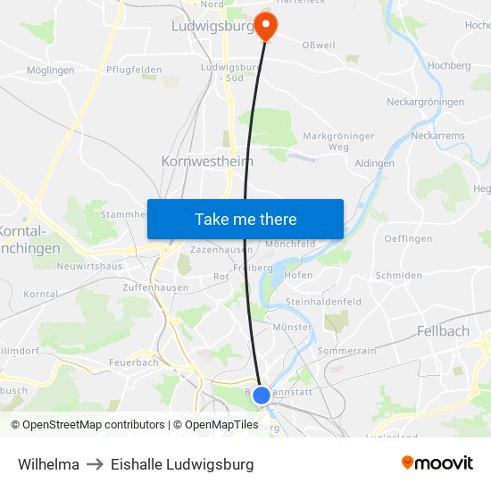 Wilhelma to Eishalle Ludwigsburg map