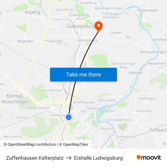 Zuffenhausen Kelterplatz to Eishalle Ludwigsburg map