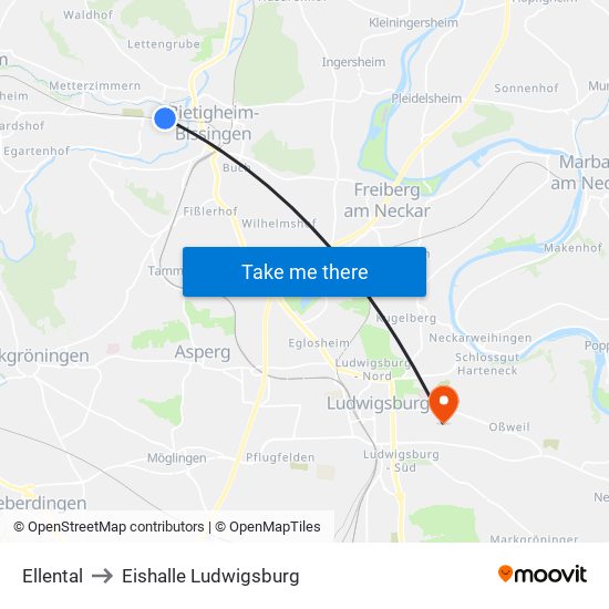 Ellental to Eishalle Ludwigsburg map