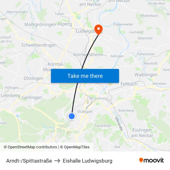 Arndt-/Spittastraße to Eishalle Ludwigsburg map