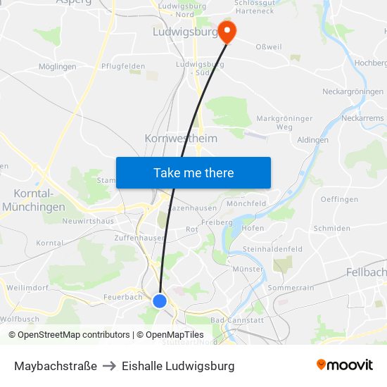 Maybachstraße to Eishalle Ludwigsburg map