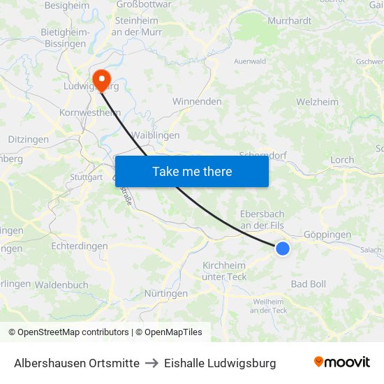 Albershausen Ortsmitte to Eishalle Ludwigsburg map