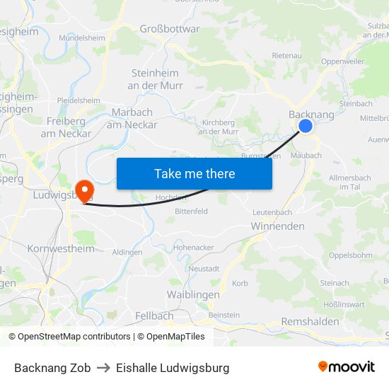 Backnang Zob to Eishalle Ludwigsburg map
