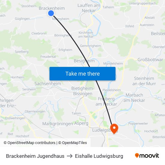 Brackenheim Jugendhaus to Eishalle Ludwigsburg map