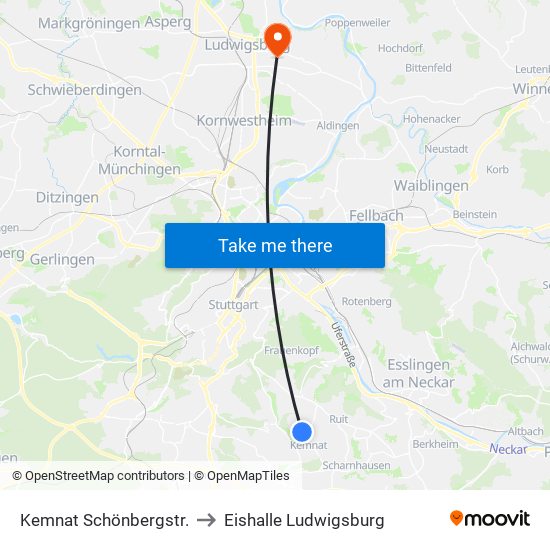 Kemnat Schönbergstr. to Eishalle Ludwigsburg map