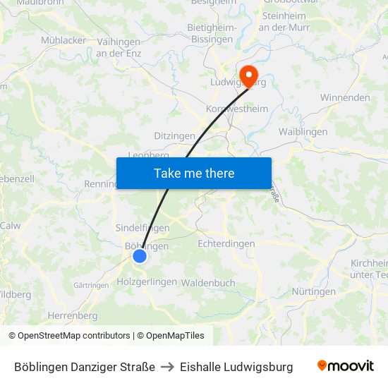 Böblingen Danziger Straße to Eishalle Ludwigsburg map