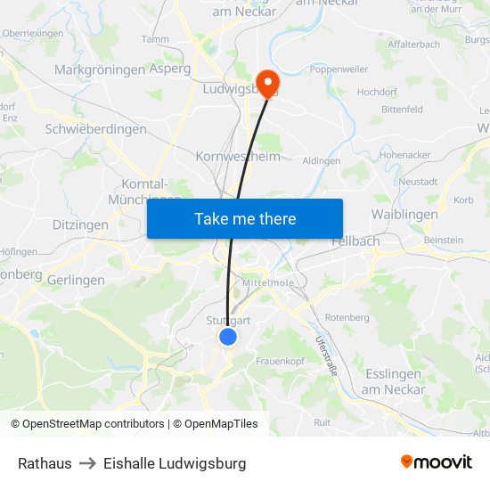 Rathaus to Eishalle Ludwigsburg map
