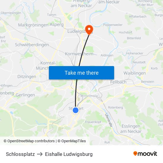 Schlossplatz to Eishalle Ludwigsburg map