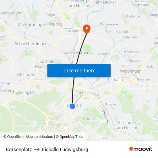 Börsenplatz to Eishalle Ludwigsburg map