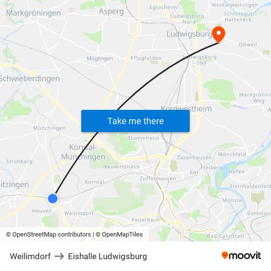 Weilimdorf to Eishalle Ludwigsburg map