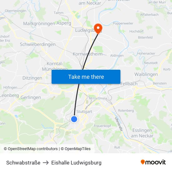 Schwabstraße to Eishalle Ludwigsburg map