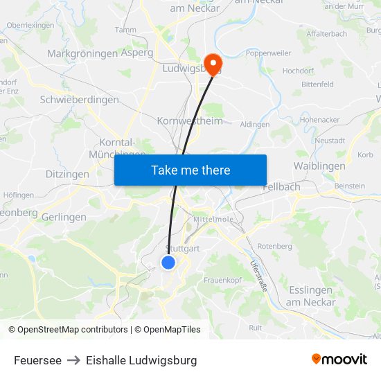 Feuersee to Eishalle Ludwigsburg map