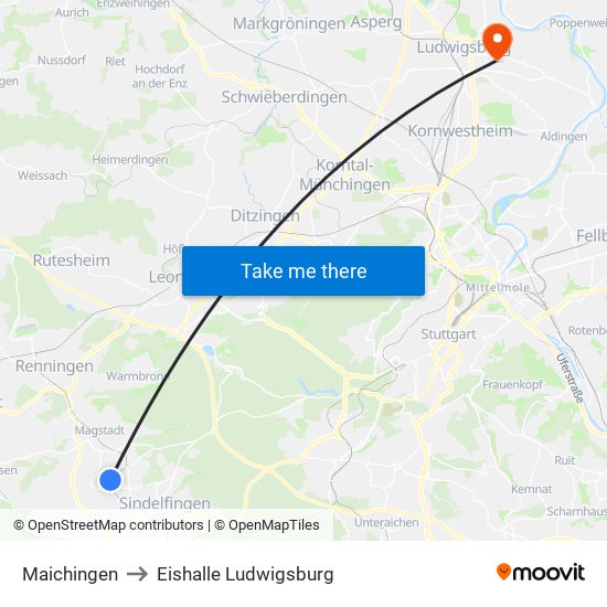 Maichingen to Eishalle Ludwigsburg map