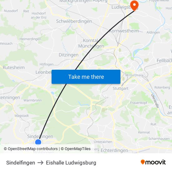 Sindelfingen to Eishalle Ludwigsburg map