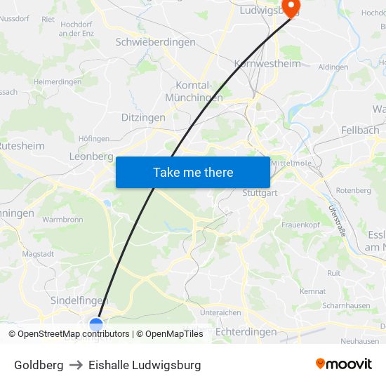 Goldberg to Eishalle Ludwigsburg map