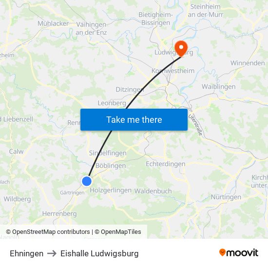 Ehningen to Eishalle Ludwigsburg map