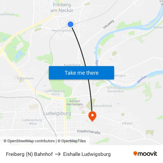 Freiberg (N) Bahnhof to Eishalle Ludwigsburg map