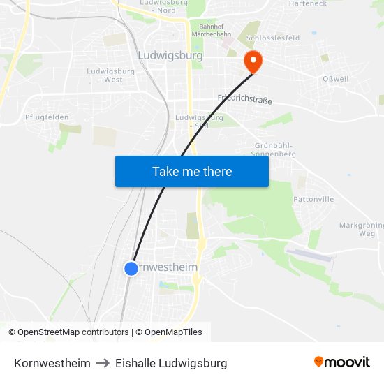 Kornwestheim to Eishalle Ludwigsburg map