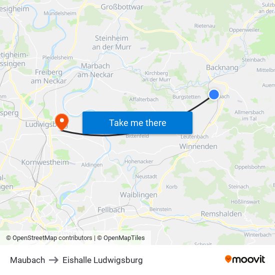 Maubach to Eishalle Ludwigsburg map